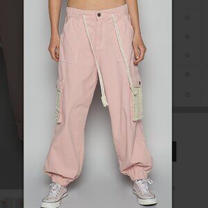 POL large Pink Cargo Pants With Crochet Accents
